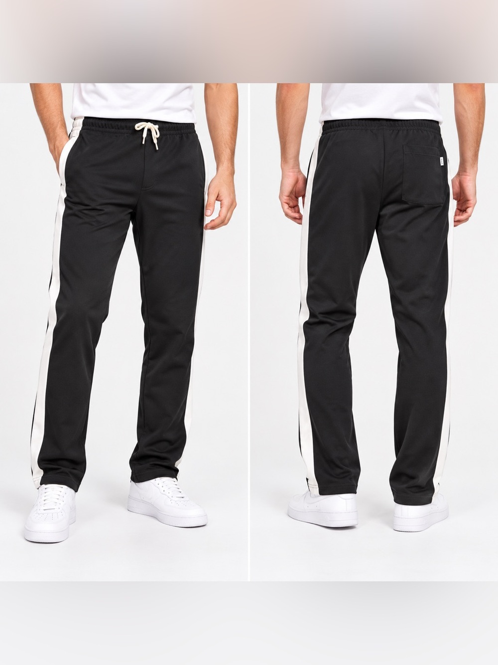 Size L EPTM Men's Black Track Pants with White Side Stripe